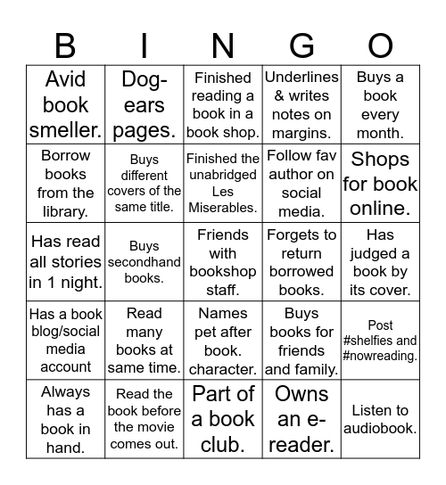 Bookworm bingo Card
