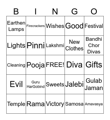 Diwali Bingo Card