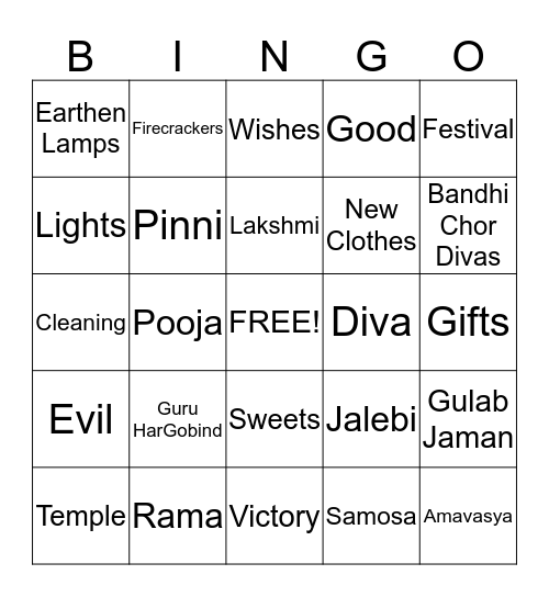 Diwali Bingo Card