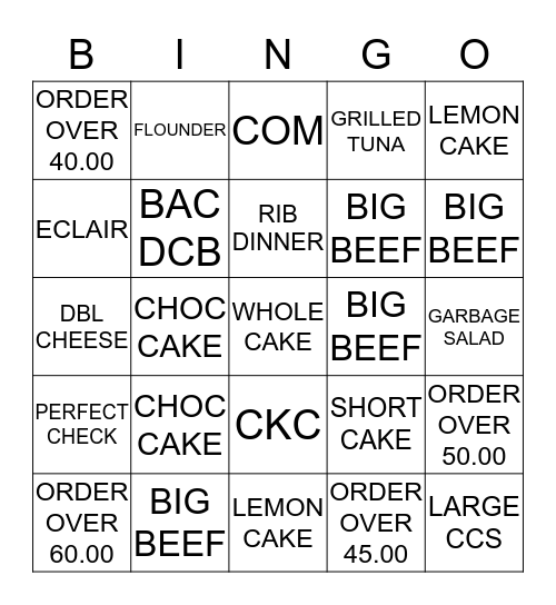 Portillos Bingo Card