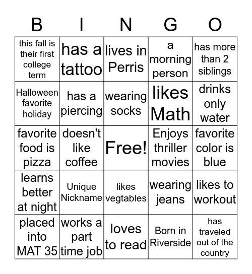 PUENTE Bingo Card