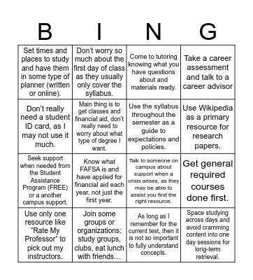 Keep or Toss - The Road to College Success Bingo Card