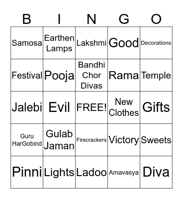 Diwali Bingo Card