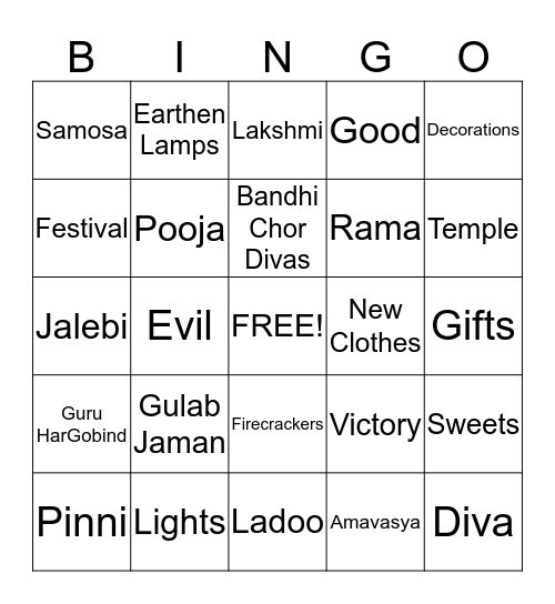 Diwali Bingo Card