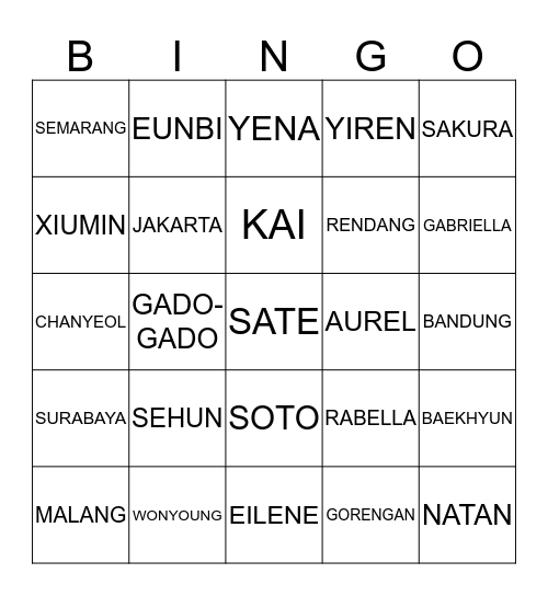 BINGONYA INCESS EILENE Bingo Card