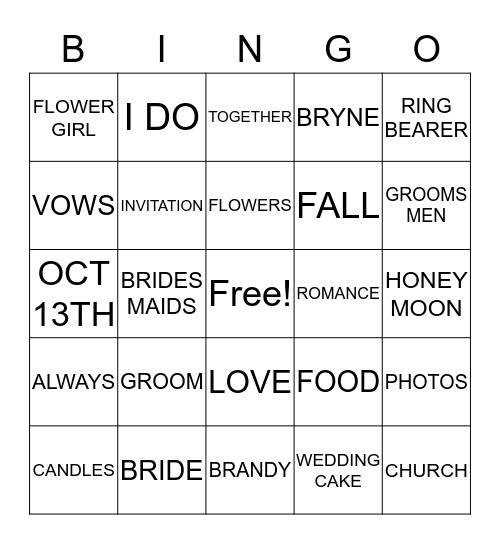 BRYNE & BRANDY Bingo Card