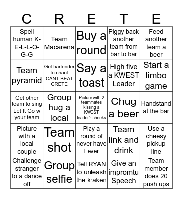 kwest Bingo Card