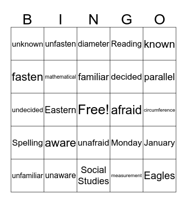 6th grade week 1.1 Bingo Card