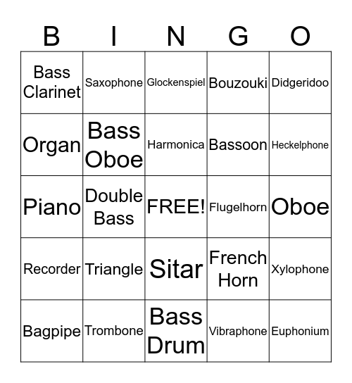 music Bingo Card