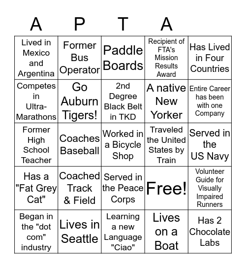 Leadership APTA Bingo Card