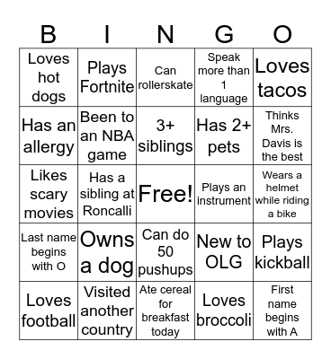 Family #17 Human Bingo Card