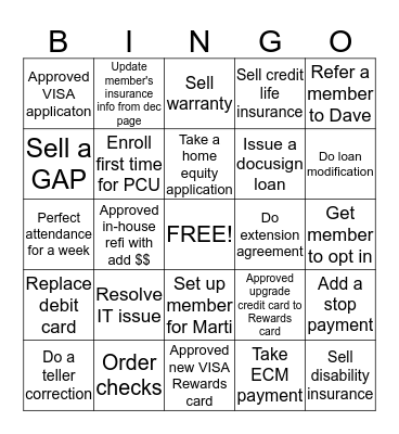 November Phone Center Bingo Card