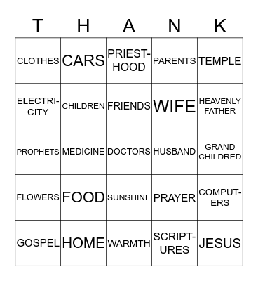 THANKSGIVING BINGO Card