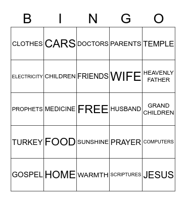 THANKSGIVING BINGO Card