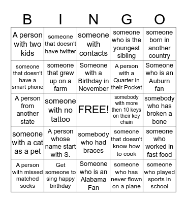 Ice Breaker  Bingo Card