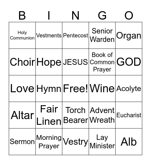 Church of the Good Shepherd Bingo Card