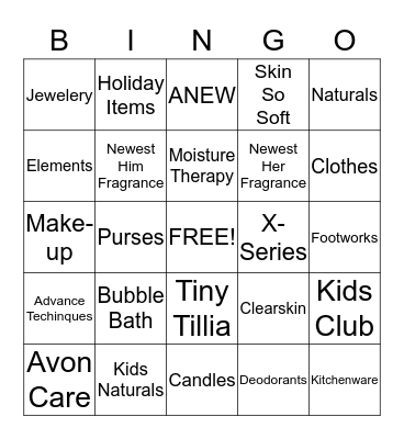 AVON BINGO!! Bingo Card