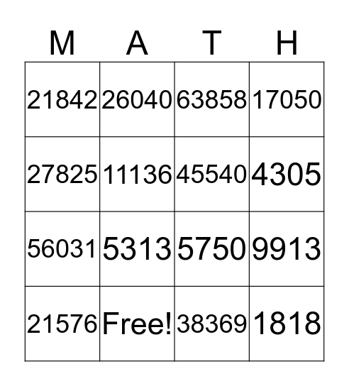 Multiplication Bingo  Bingo Card
