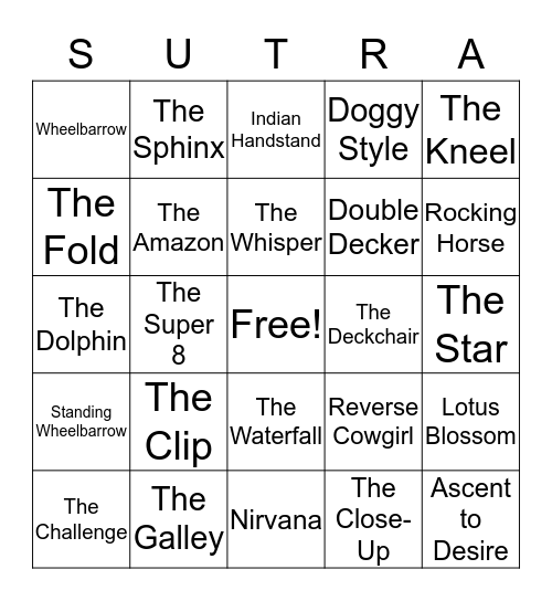 KAMASUTRA BINGO Card