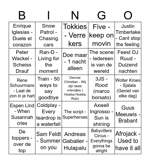 Muziekbingo Buurtfeest 2018 Bingo Card