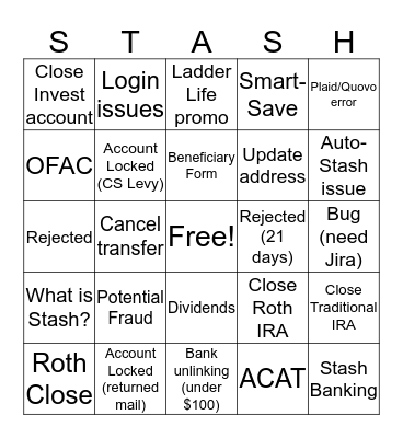 Stash Call Type Bingo! Bingo Card