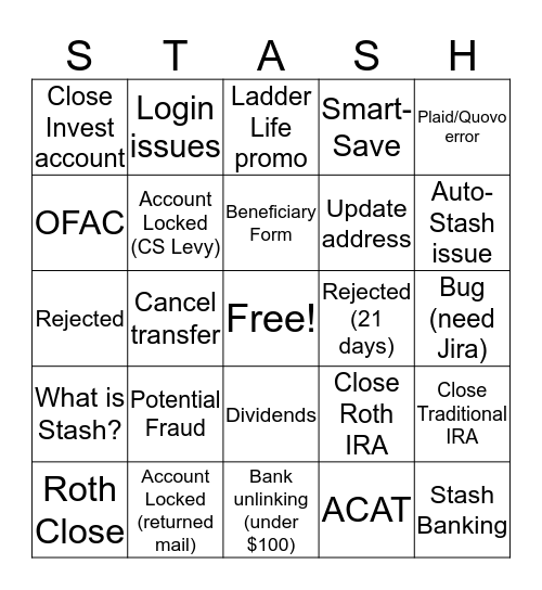 Stash Call Type Bingo! Bingo Card