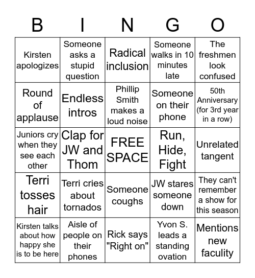 Orientation Bingo Card