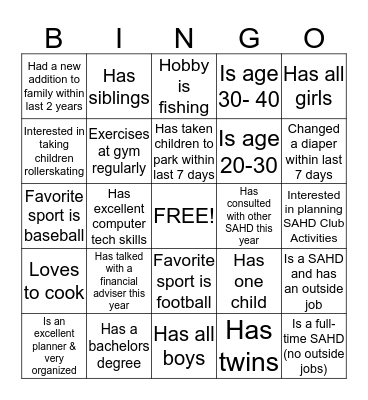 STAY AT HOME DADS Bingo Card