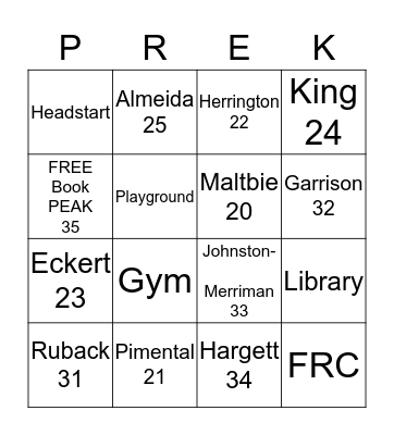 Bright Start Early Learning Center Bingo Card