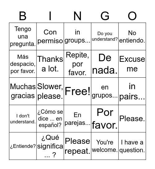 5/6 classroom expressions Bingo Card