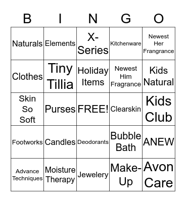 AVON BINGO!! Bingo Card