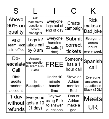 Team Bingo Card