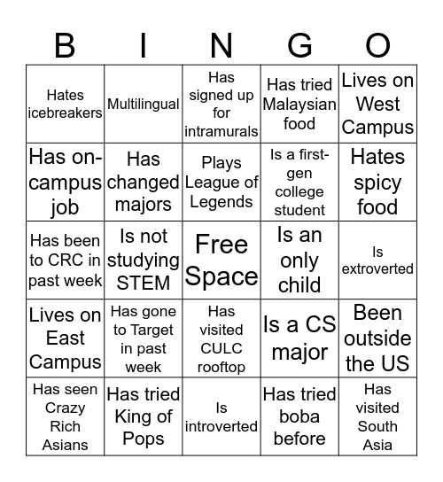 AASA Bingo Card