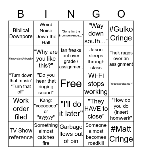 Squad Bingo Card