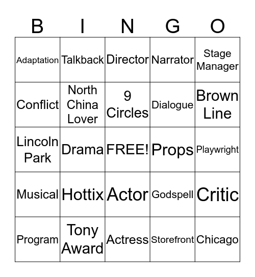 Explore Chicago Theatre Bingo Card