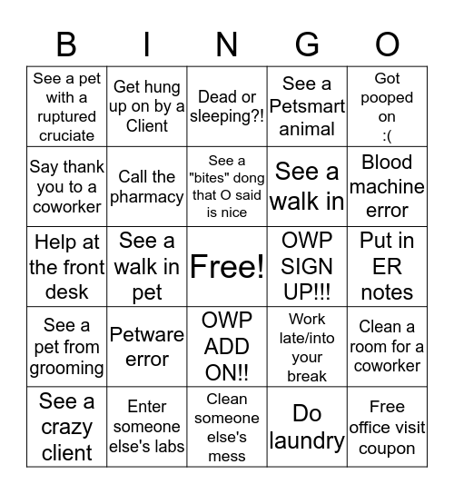 Vet Bingo!! Bingo Card