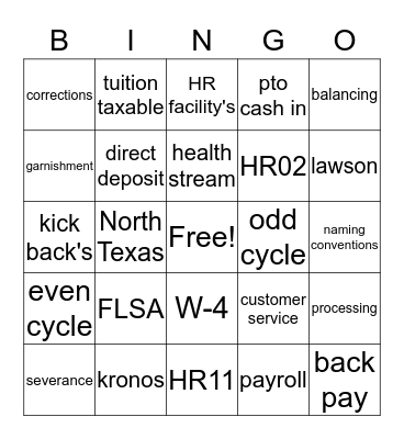 Payroll  Bingo Card