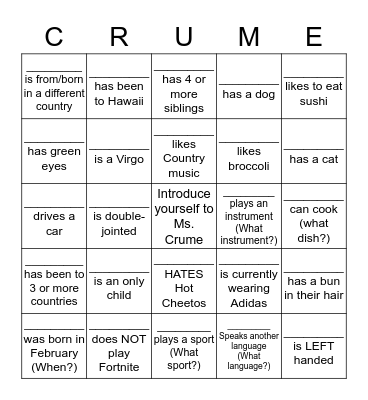 ICE BREAKER BINGO Card