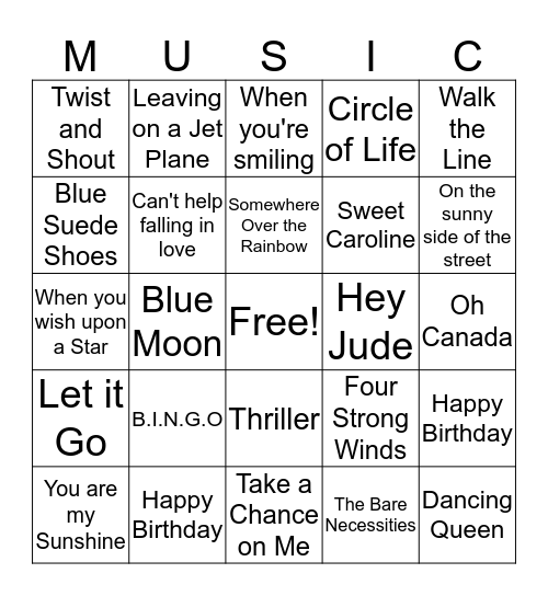 Music Bingo Card