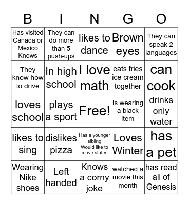 Ice breaker :)  Bingo Card