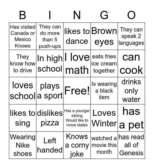 Ice breaker :)  Bingo Card