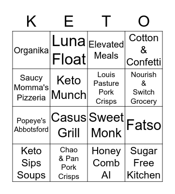 Keto Valley Fest Vendors Bingo Card