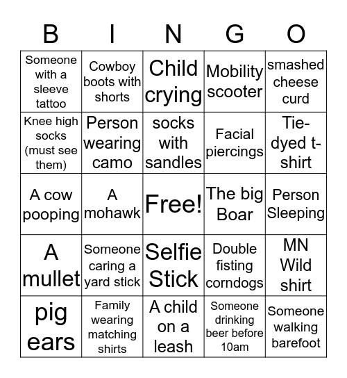 State Fair Bingo Card