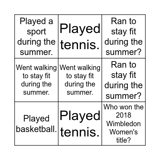 PE Get-to-know-each-other BINGO Card