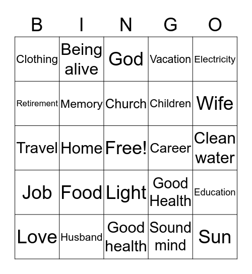 BLESSINGS  Bingo Card