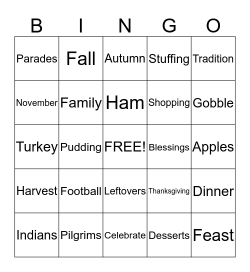 November Bingo Card