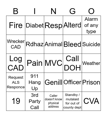 Dispatcher Bingo  October - November Bingo Card