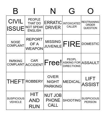 911 BINGO Card