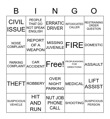 911 BINGO Card