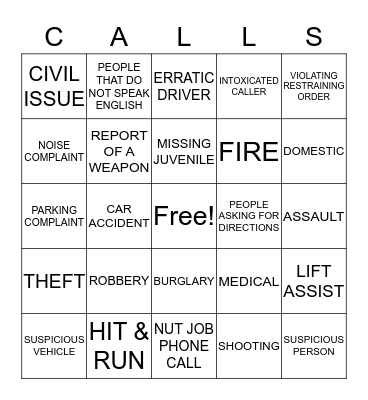 911 BINGO Card